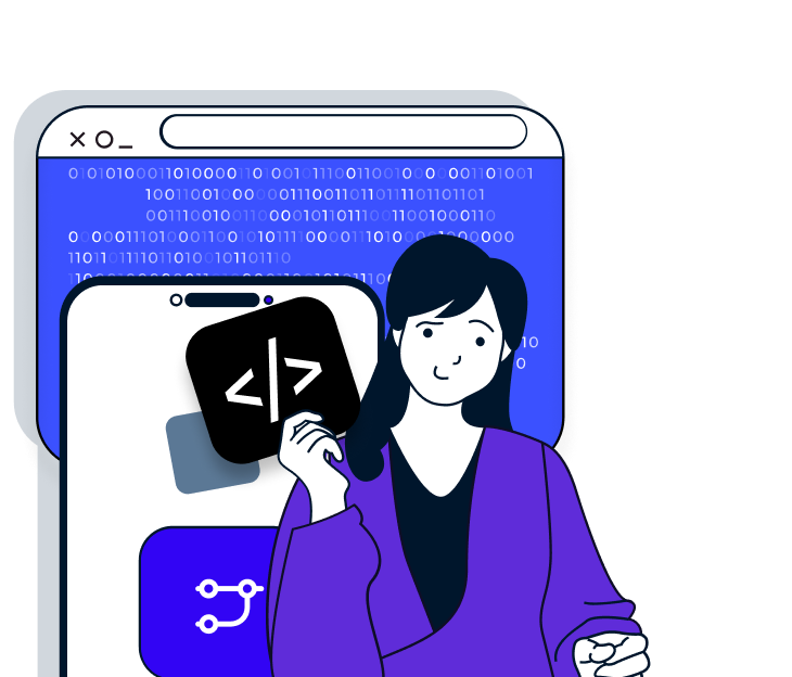 A woman is holding a phone with a css code on it.