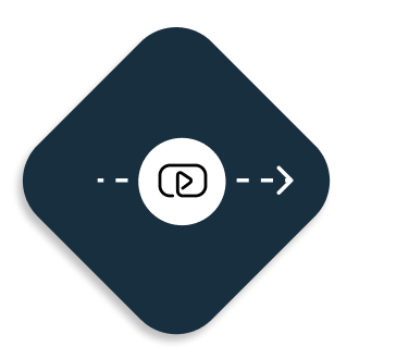 A white and black icon with an arrow pointing to a video.